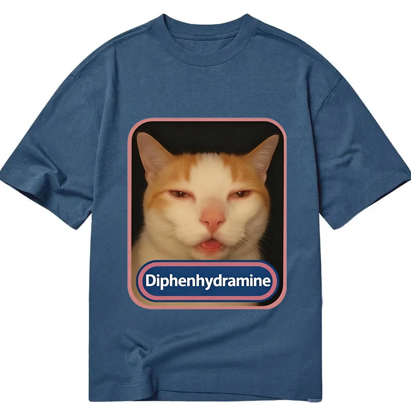 Modecanvas Pink Diphenhydramine Meme Cat DTG Printing Classic T-Shirt-modecanvas