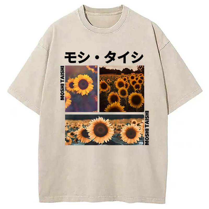 Modecanvas Sunflower Japanese Tokyo Washed T-Shirt