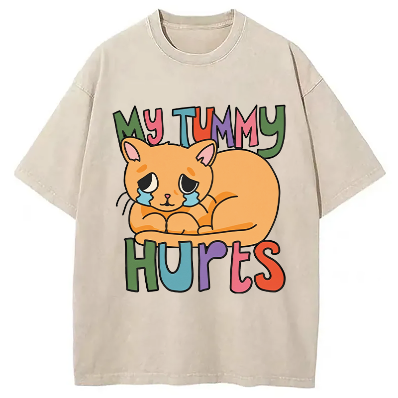 Modecanvas My Tummy Hurts Cat DTG Printing Washed T-Shirt