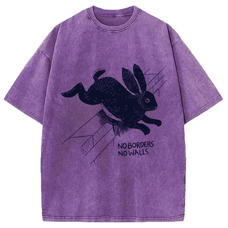Modecanvas No Borders No Walls Bunny DTG Printing Washed T-Shirt