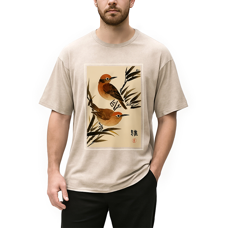 Modecanvas Sparrows Among Bamboo Washed T-Shirt