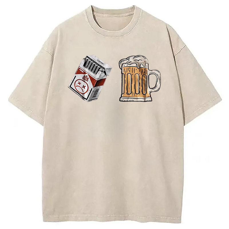 Modecanvas Cigarette and Beer Breakfast Combo Joke Washed T-Shirt