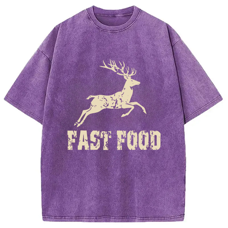 Modecanvas Fast Food Deer DTG Printing Washed T-Shirt-modecanvas