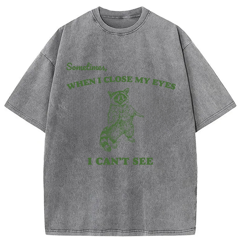 Modecanvas Sometimes When I Close My Eyes I Can't See Funny Raccoon DTG Printing Washed T-Shirt