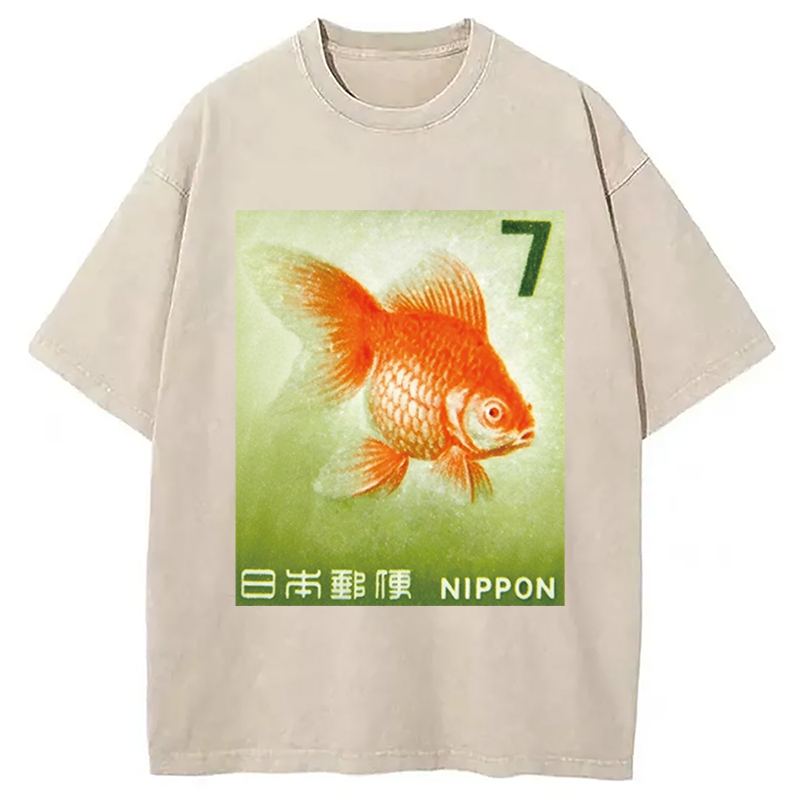Modecanvas Goldfish Vintage DTG Printing Washed T-Shirt