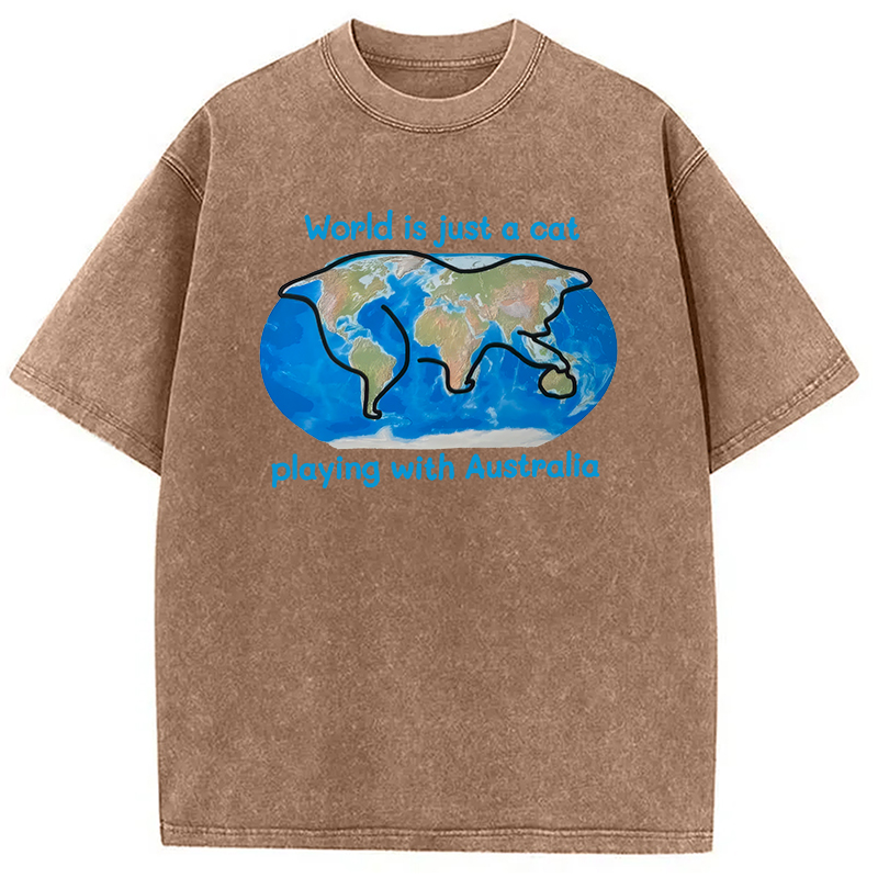 Modecanvas World is Just a Cat DTG Printing Washed T-Shirt