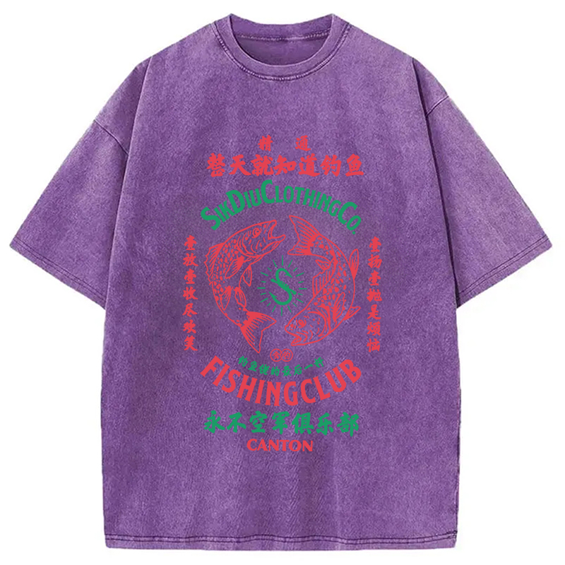 Modecanvas Fishing Club DTG Printing Washed T-Shirt