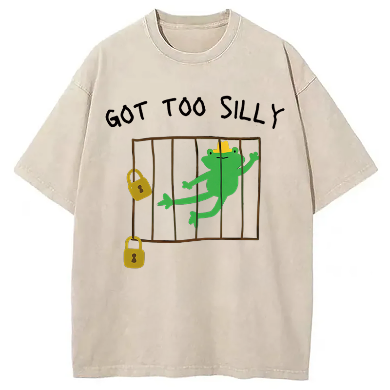 Modecanvas Got Too Silly Frog Meme DTG Printing Washed T-Shirt