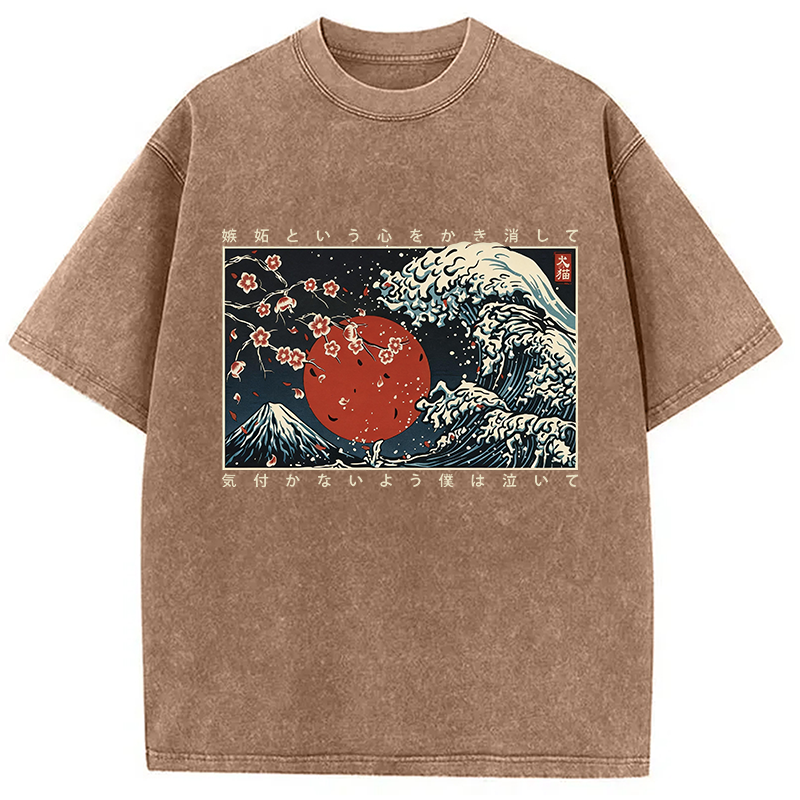 Modecanvas Great Wave Off DTG Printing Washed T-Shirt-modecanvas