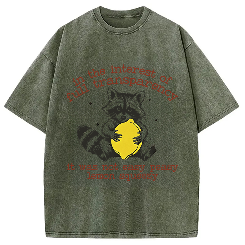 Modecanvas Racoon Lemon Squeezy DTG Printing Washed T-Shirt-modecanvas