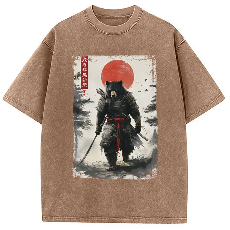Modecanvas Retro Black Bear Samurai Washed T-Shirt