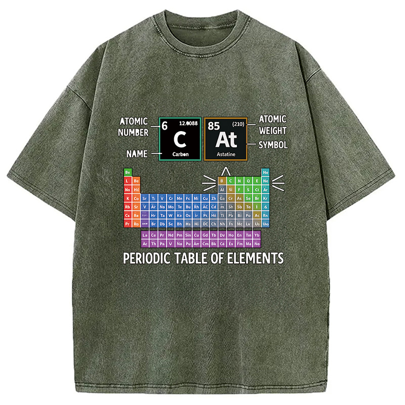 Modecanvas Cat Periodic Table Chemistry Washed T-Shirt