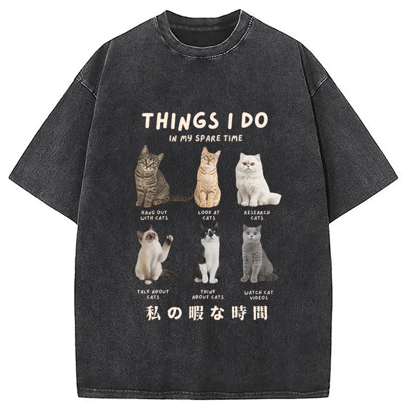 Modecanvas Things I Do In My Spare Time Funny Cat Washed T-Shirt
