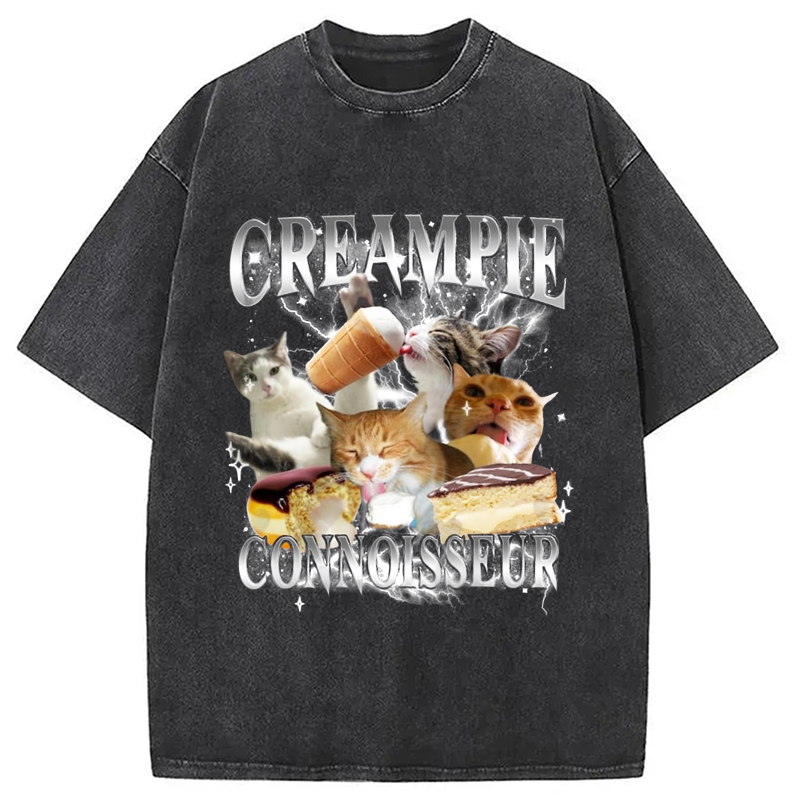 Modecanvas Creampie Connoisseur Meme Washed T-Shirt-modecanvas