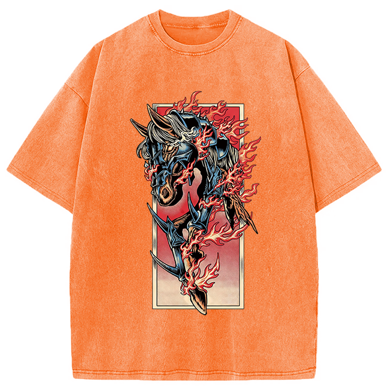 Modecanvas Fire Horse Year DTG Printing Washed T-Shirt
