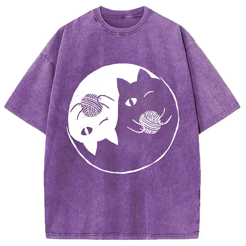 Modecanvas Yin Yarn Cat Washed T-Shirt-modecanvas