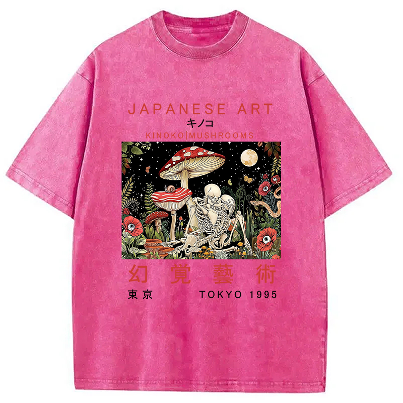 Modecanvas Skull Magic Mushrooms Washed T-Shirt