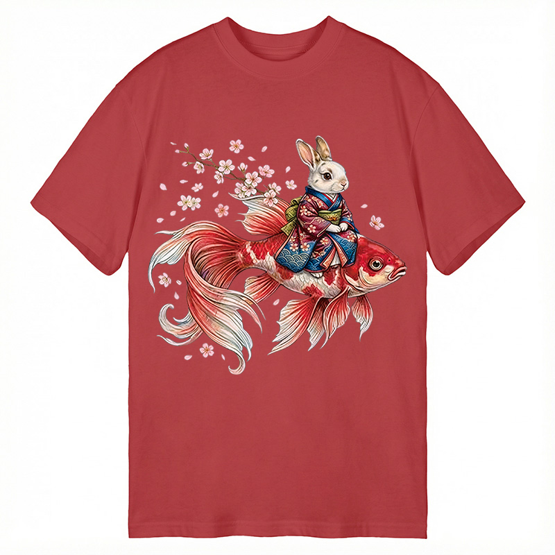 Modecanvas Japanese Style Rabbit And Koi Fish DTG Printing Classic T-Shirt-modecanvas