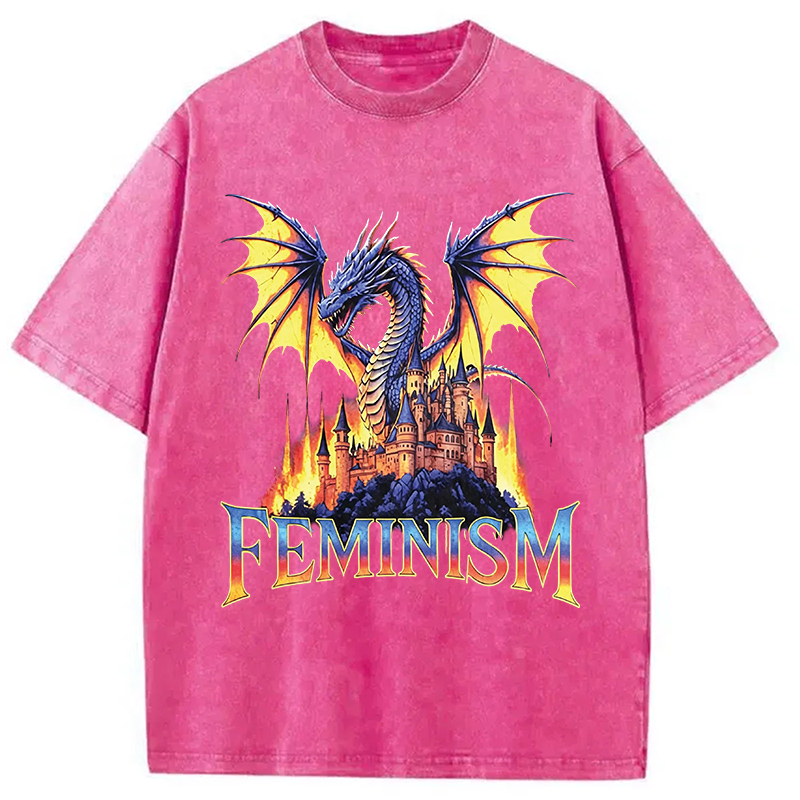 Modecanvas Feminism Dragon DTG Printing Washed T-Shirt