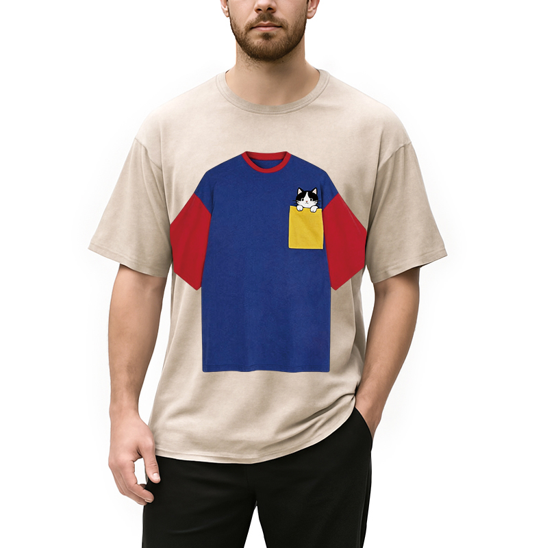 Modecanvas Color-blocked Shirt Of DTG Printing Washed T-Shirt