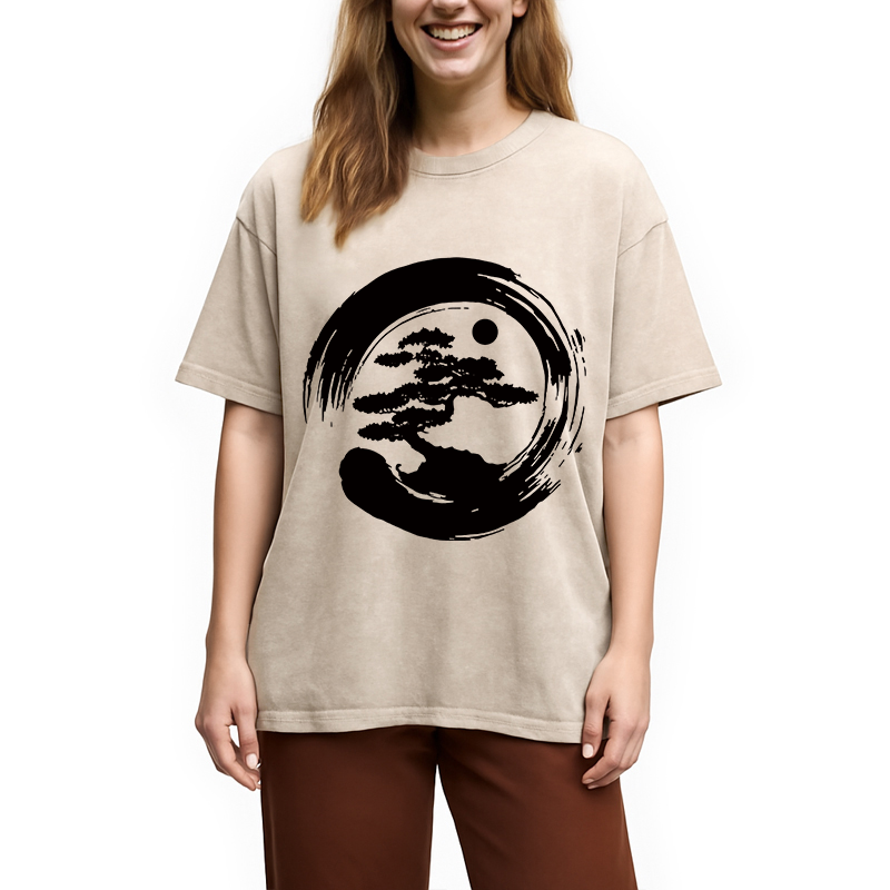 Modecanvas Zen Bonsai DTG Printing Washed T-Shirt