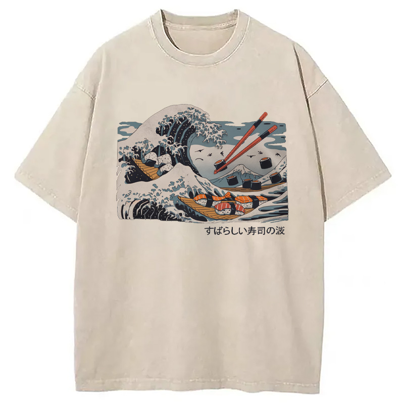 Modecanvas The Great Sushi Wave Washed T-Shirt