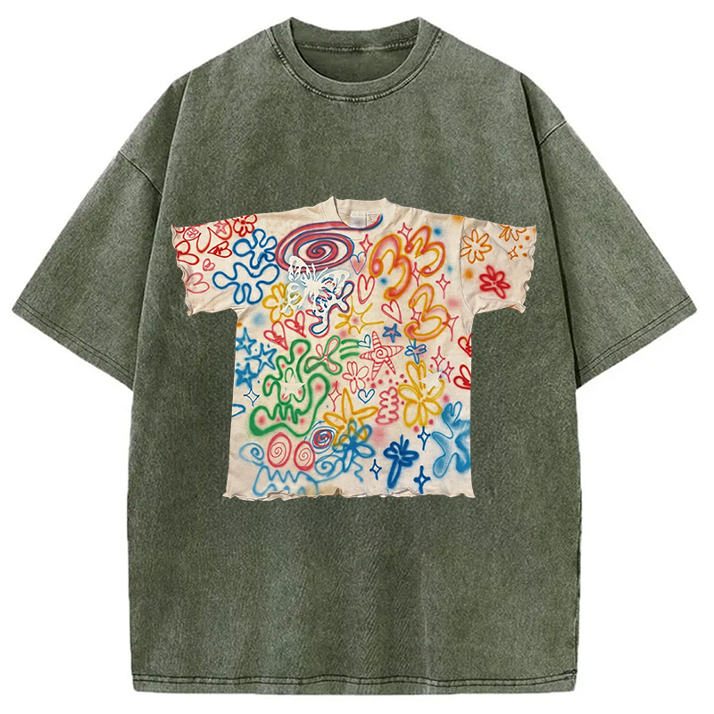 Modecanvas Graffiti Art Shirt Of DTG Printing Washed T-Shirt