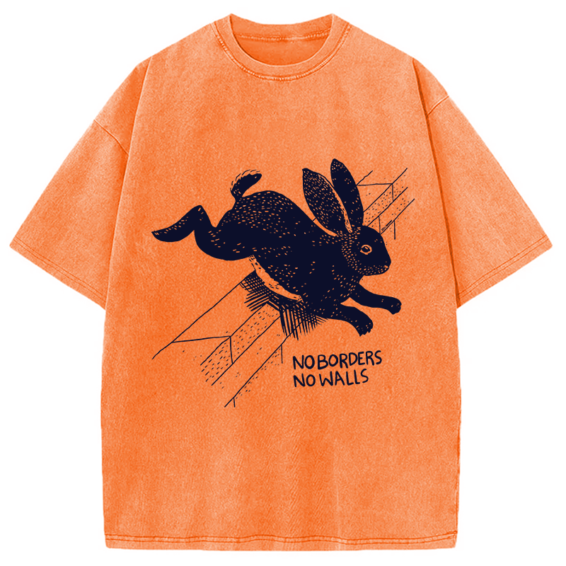 Modecanvas No Borders No Walls Bunny DTG Printing Washed T-Shirt