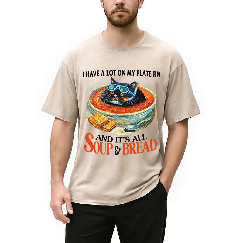 Modecanvas Soup And Bread DTG Printing Washed T-Shirt