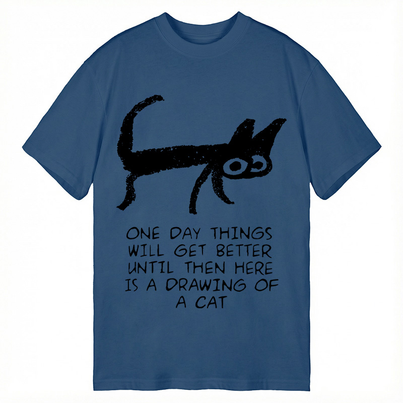 Modecanvas Cat Cheer Up Drawing DTG Printing Classic T-Shirt-modecanvas