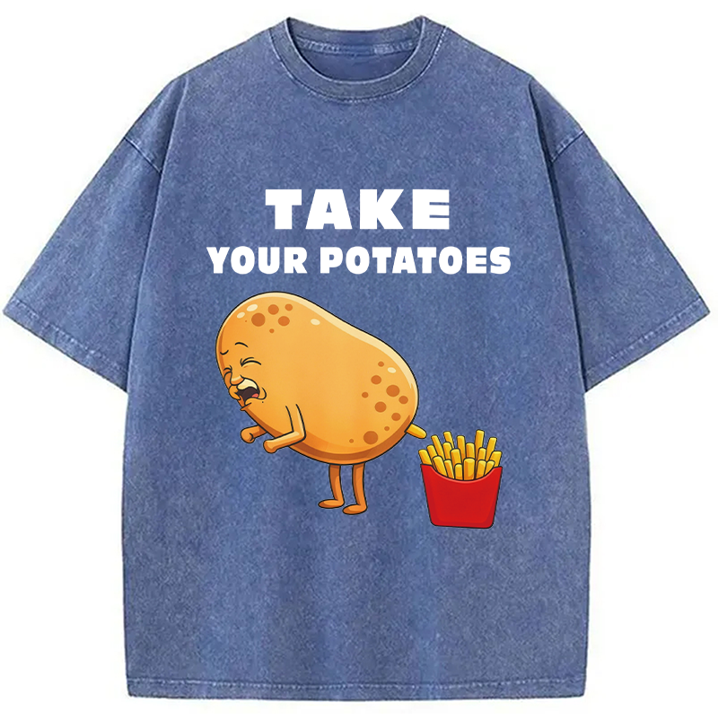 Modecanvas Take Your Potatoes Meme DTG Printing Washed T-Shirt