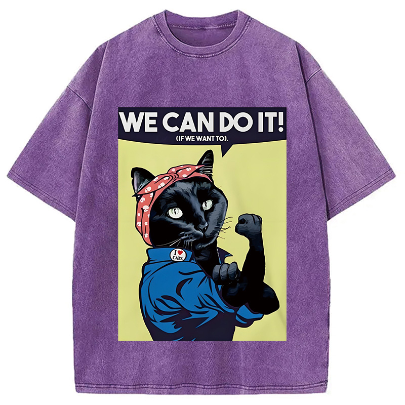 Modecanvas We Can Do It Moew Black Cat Washed T-Shirt