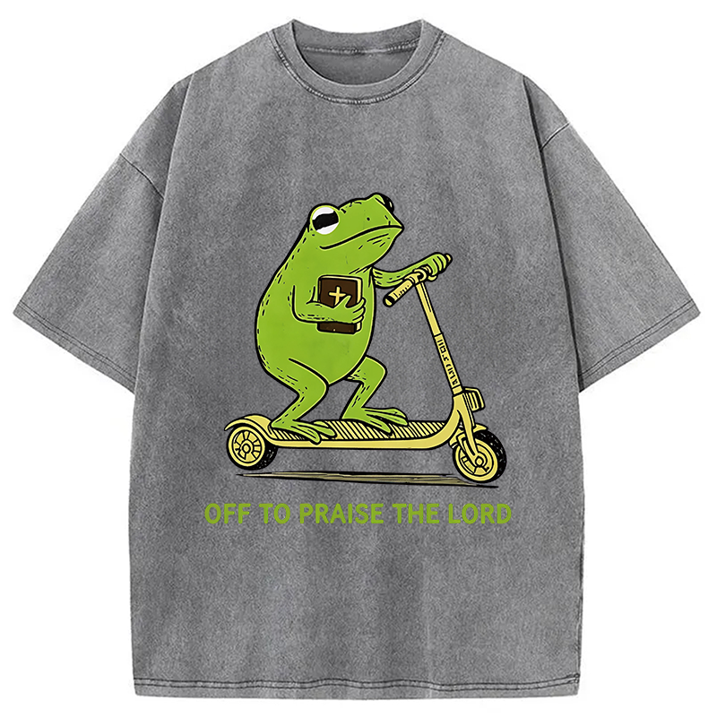 Modecanvas Frog Went To Praise God DTG Printing Washed T-Shirt