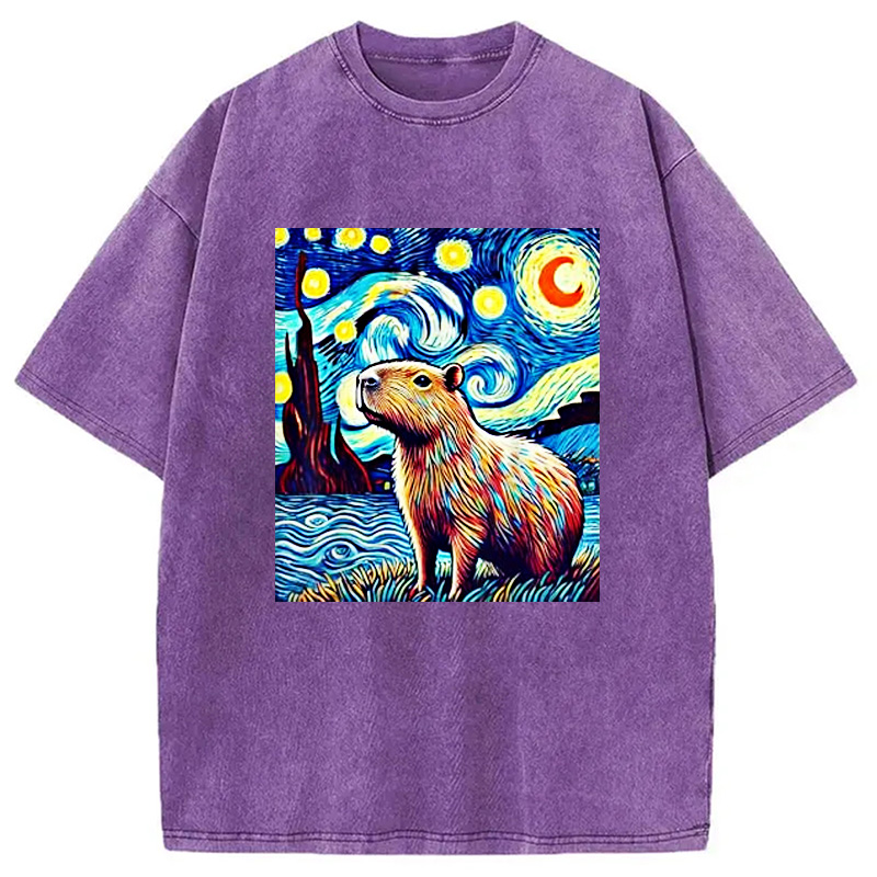 Modecanvas Capybara Starry Night Light Washed T-Shirt