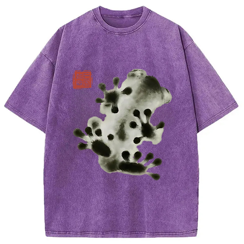 Modecanvas Ink Painting Frog Washed T-Shirt-modecanvas