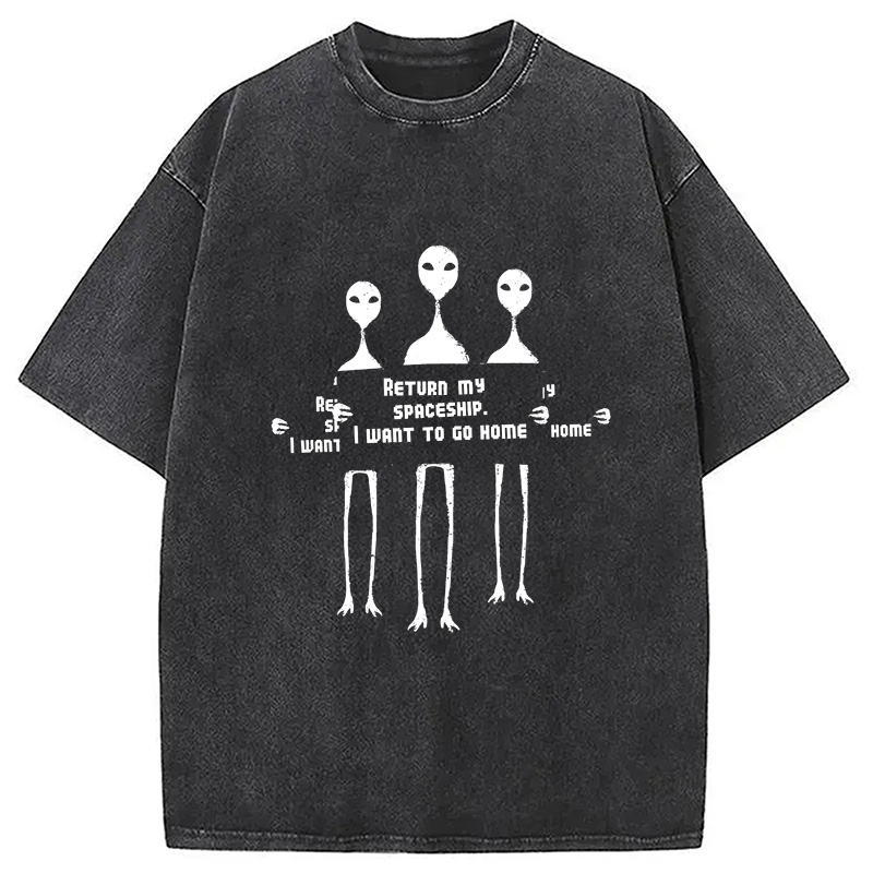 Modecanvas I Want To Go Home DTG Printing Washed T-Shirt-modecanvas