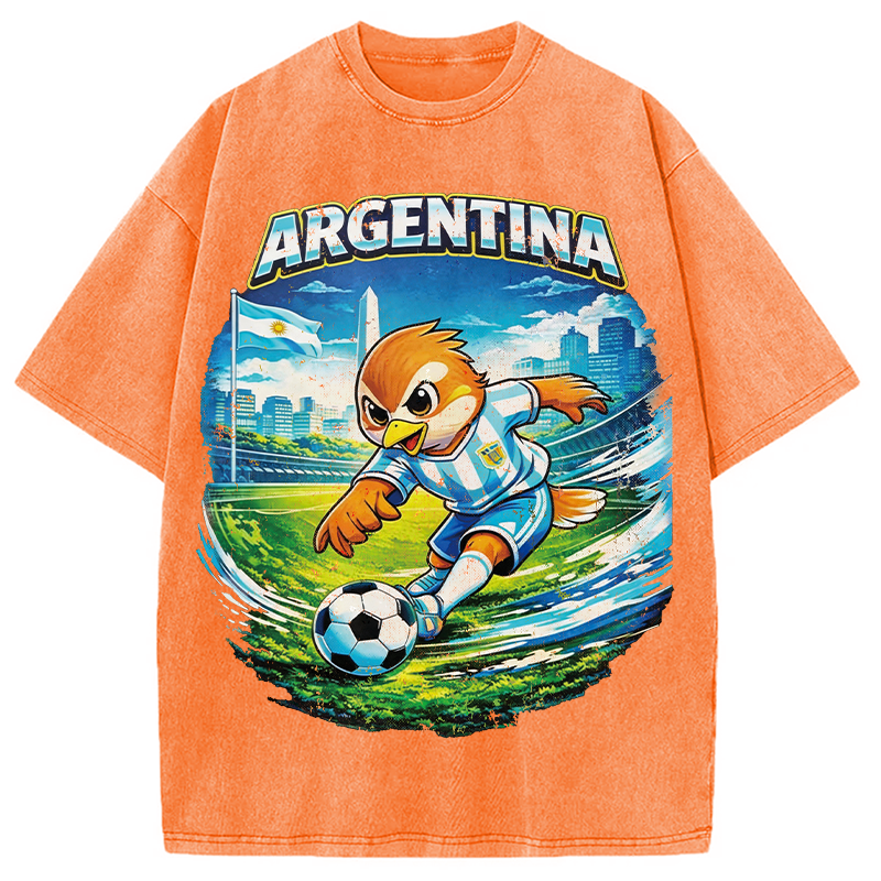 Modecanvas Argentina Rooster Soccer DTG Printing Washed T-Shirt