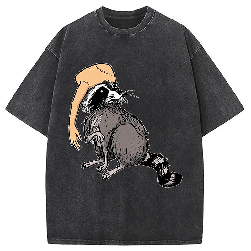 Modecanvas Funny Raccoon Hat DTG Printing Washed T-Shirt
