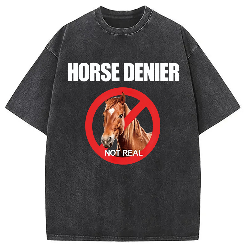 Modecanvas Horse Denier Funny Horses Washed T-Shirt-modecanvas