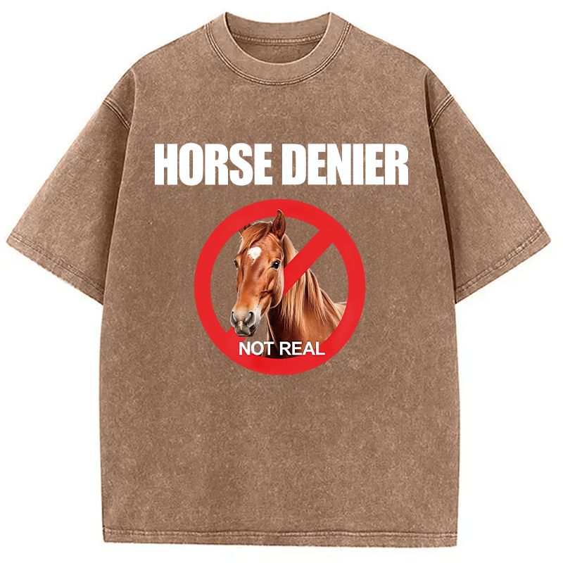 Modecanvas Horse Denier Funny Horses Washed T-Shirt-modecanvas