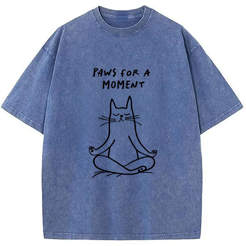 Modecanvas Yoga Zen Cat DTG Printing Washed T-Shirt