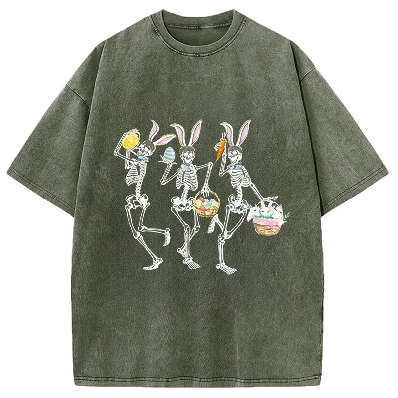 Modecanvas Easter Dancing Skeleton DTG Printing Washed T-Shirt