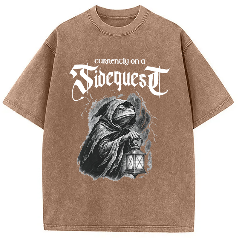 Modecanvas Funny Frog Sidequest DTG Printing Washed T-Shirt