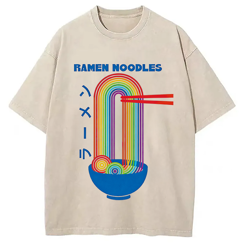 Modecanvas Ramen Rainbow DTG Printing Washed T-Shirt