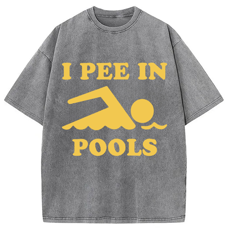 Modecanvas Mens I Pee in Pools DTG Printing Washed T-Shirt-modecanvas