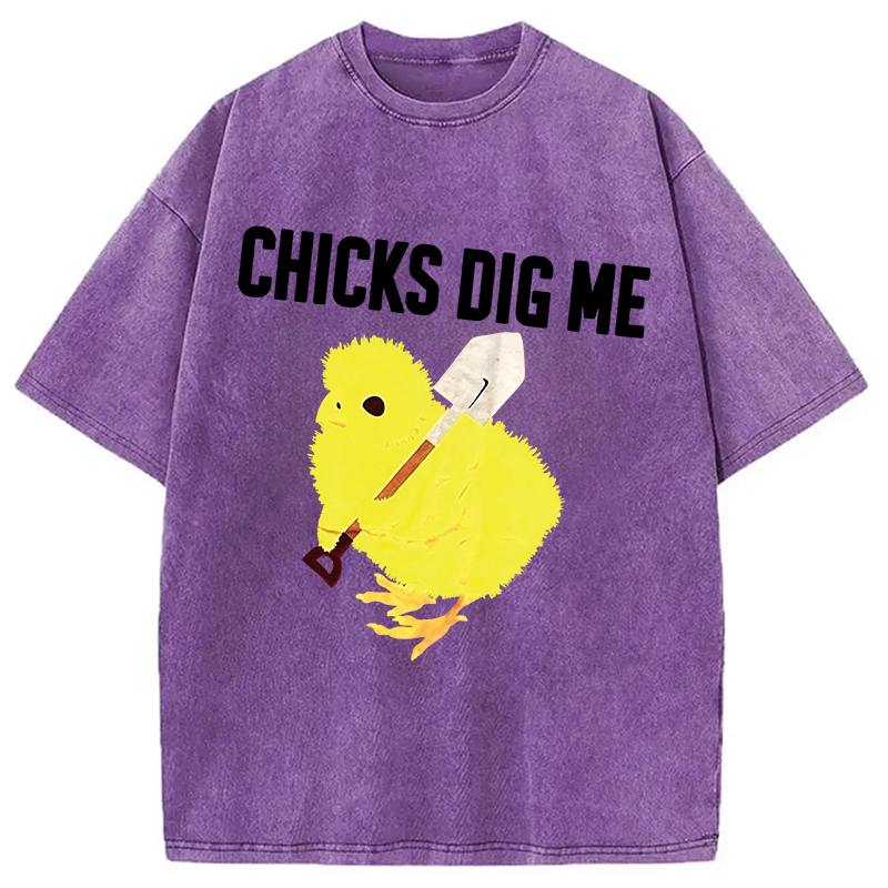Modecanvas Funny Chicks Dig Me DTG Printing Washed T-Shirt