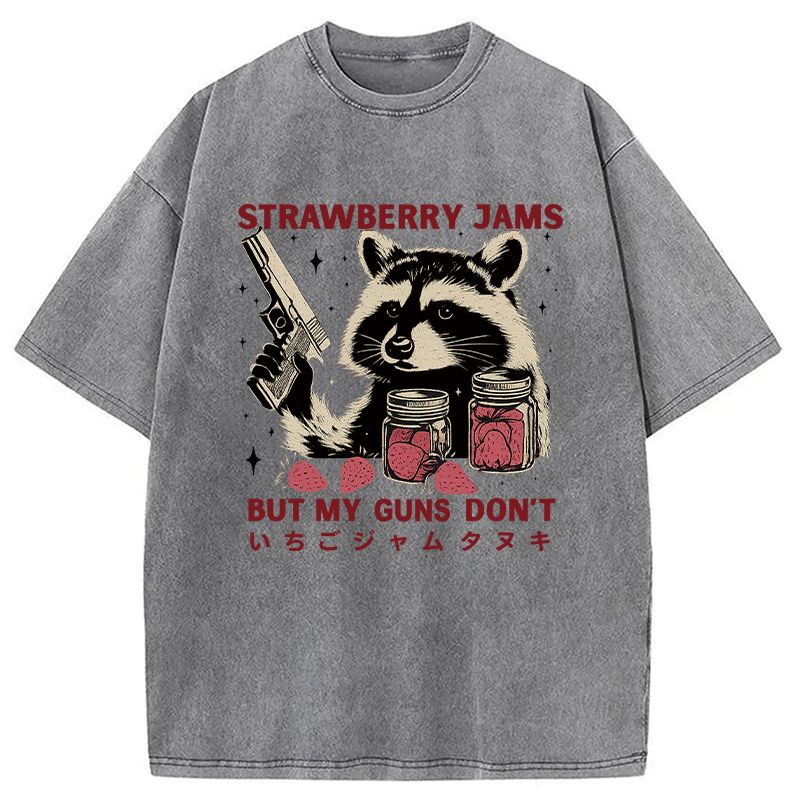 Modecanvas Strawberry Jams  Funny Raccoon Washed T-Shirt-modecanvas