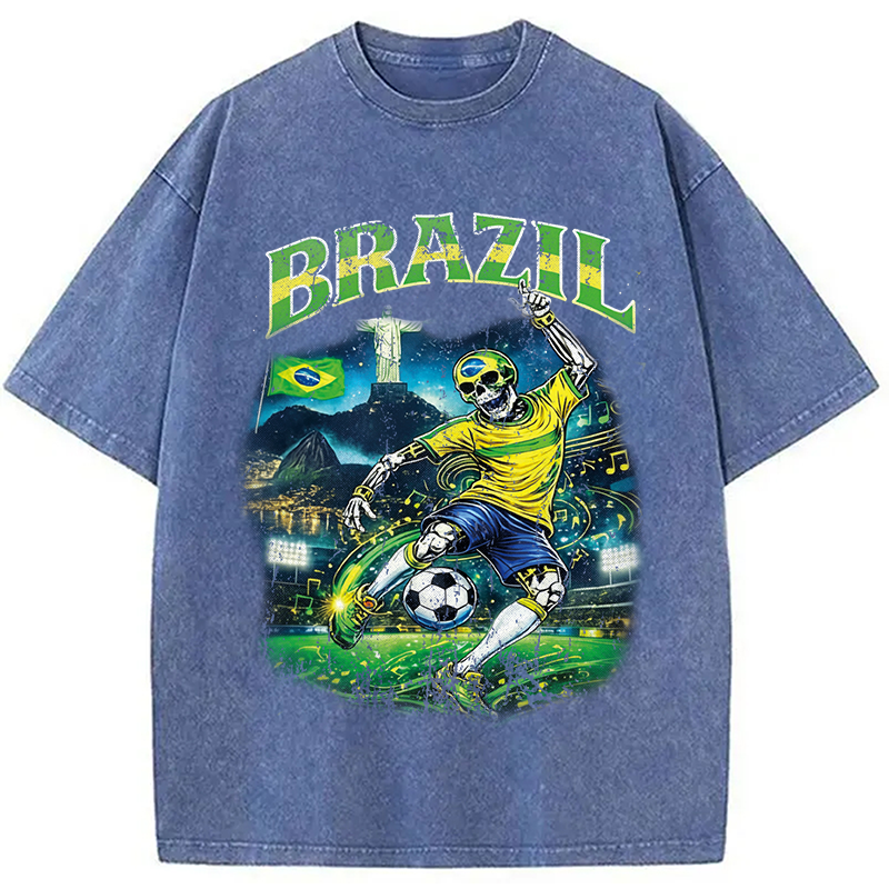 Modecanvas Brazil Soccer Vintage DTG Printing Washed T-Shirt
