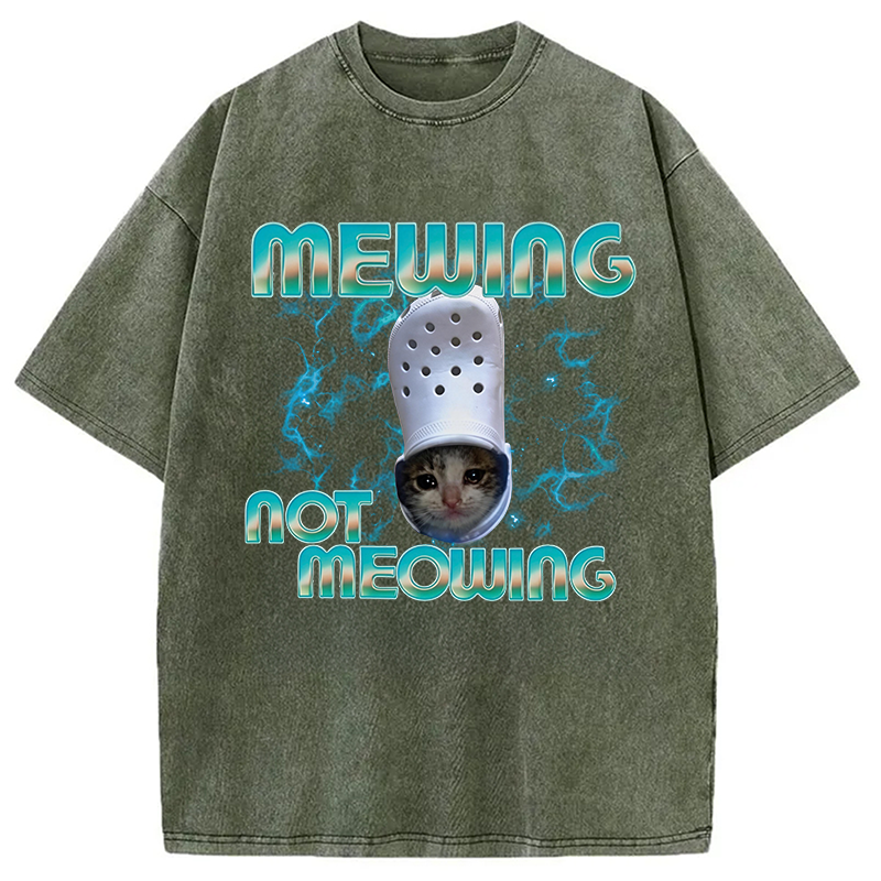 Modecanvas Mewing Not Meowing Cat Ironic DTG Printing Washed T-Shirt