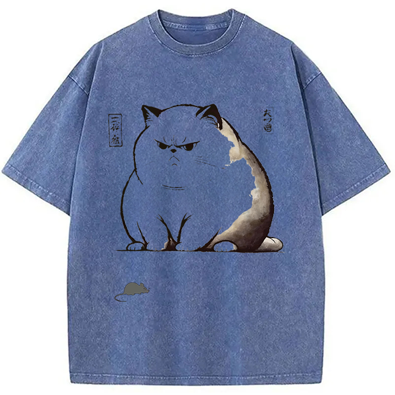Modecanvas Ukiyo-e Cat DTG Printing Washed T-Shirt-modecanvas